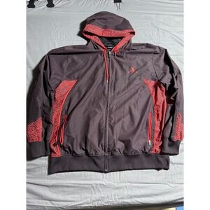 Jordan Windbreaker Jacket Mens XL Black Red Good Elephant Print Hooded Full Zip